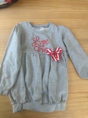 Girls' Gray 'Love Ohio' Sweatshirt with Red Stripe Bow